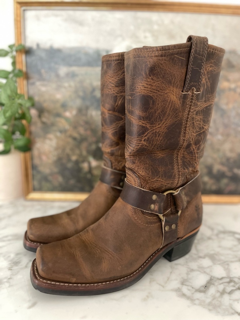 Frye 12R Harness Boots 77300 Brown Distressed Leather USA Size 10 M Womens - Picture 6 of 14